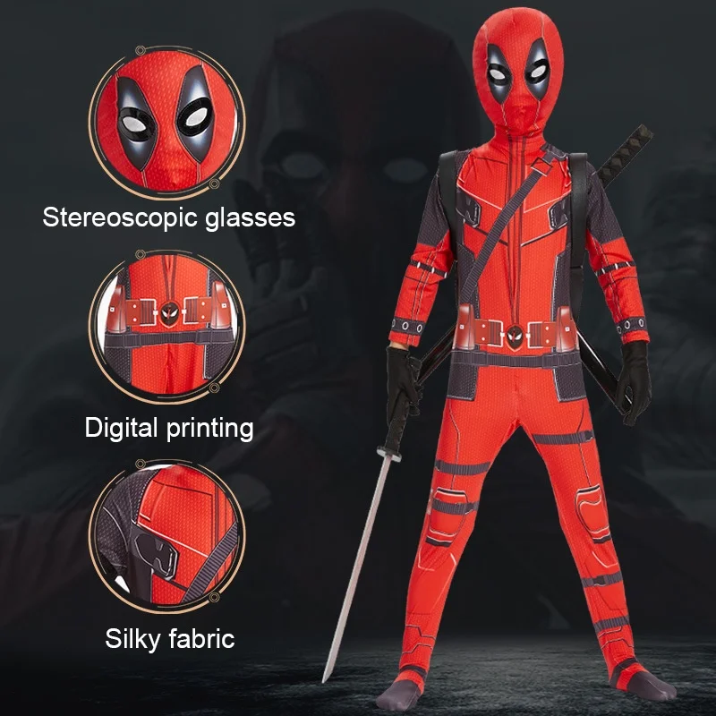 Congme Dead pool Cosplay Costume Superhero Halloween Zentai Jumpsuit 3D Style for Kids/Adult