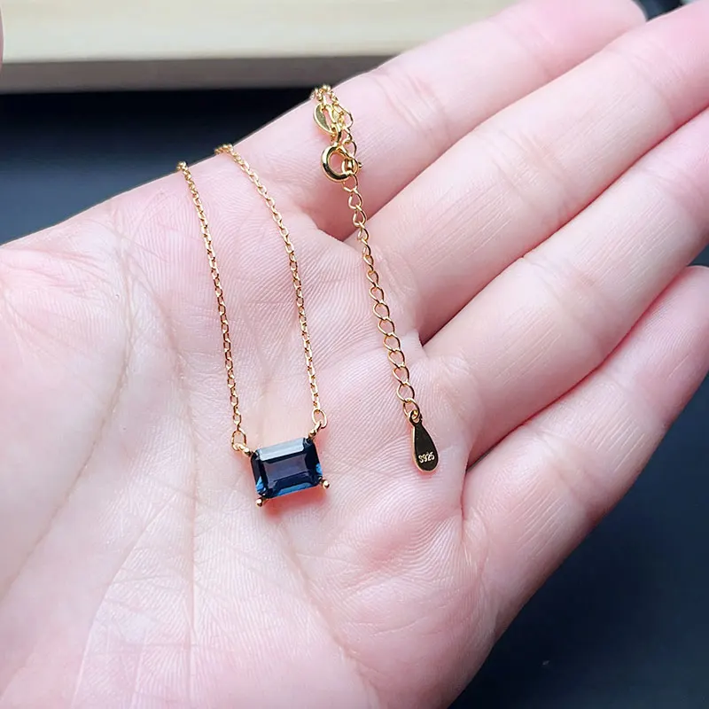 Real London Blue Topaz Pendant 6mm*8mm 1.2ct Natural Topaz Necklace Pendant 925 Silver Ring 18K Gold Blue Gemstone Jewelry - Image 6