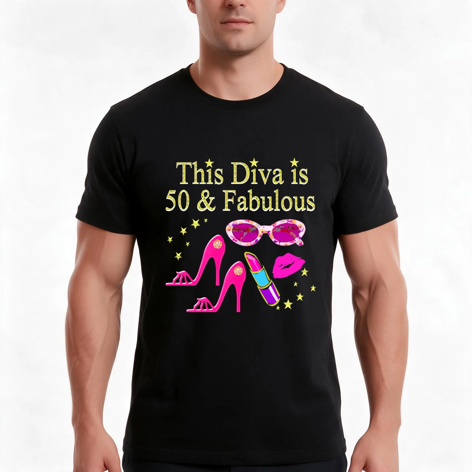 GORGEOUS AND CHIC 50 AND FABULOUS T-Shirt, Summer Casual Cotton Tee, Oversized Streetwear Tops, Vintage Graphic Print