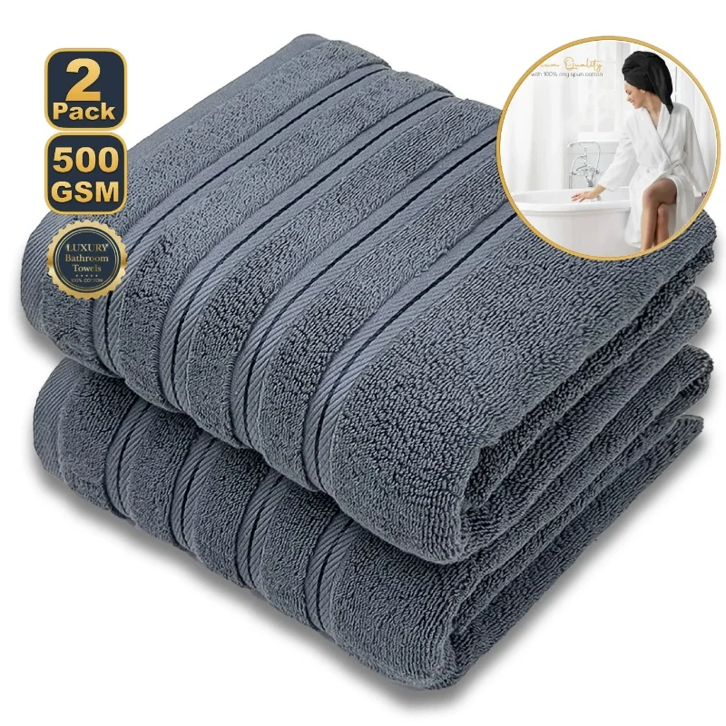 

2pcs Luxurious Grey Bath Towel 100%Cotton Soft Highly Absorbent Beach Towels For Hotel Home Men Women 70*140cm Drop Shipping