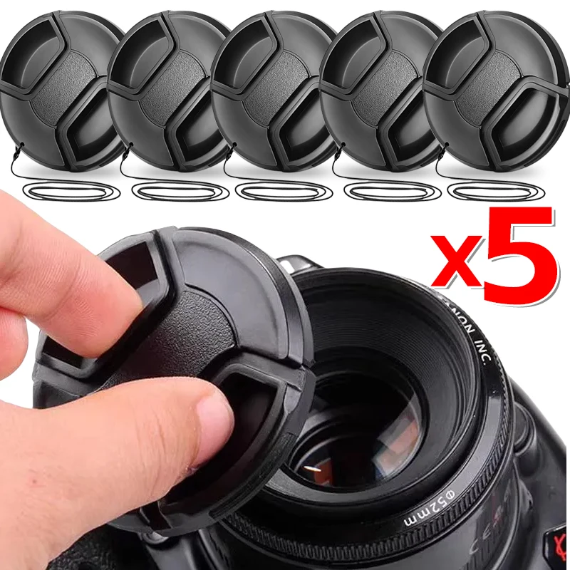 1-5Pcs Universal Camera Lens Cap with Hanging Strap For Canon Nikon Sony Fuji Olympus DSLR Camera Lenses Cover 49/52/55/58/62mm