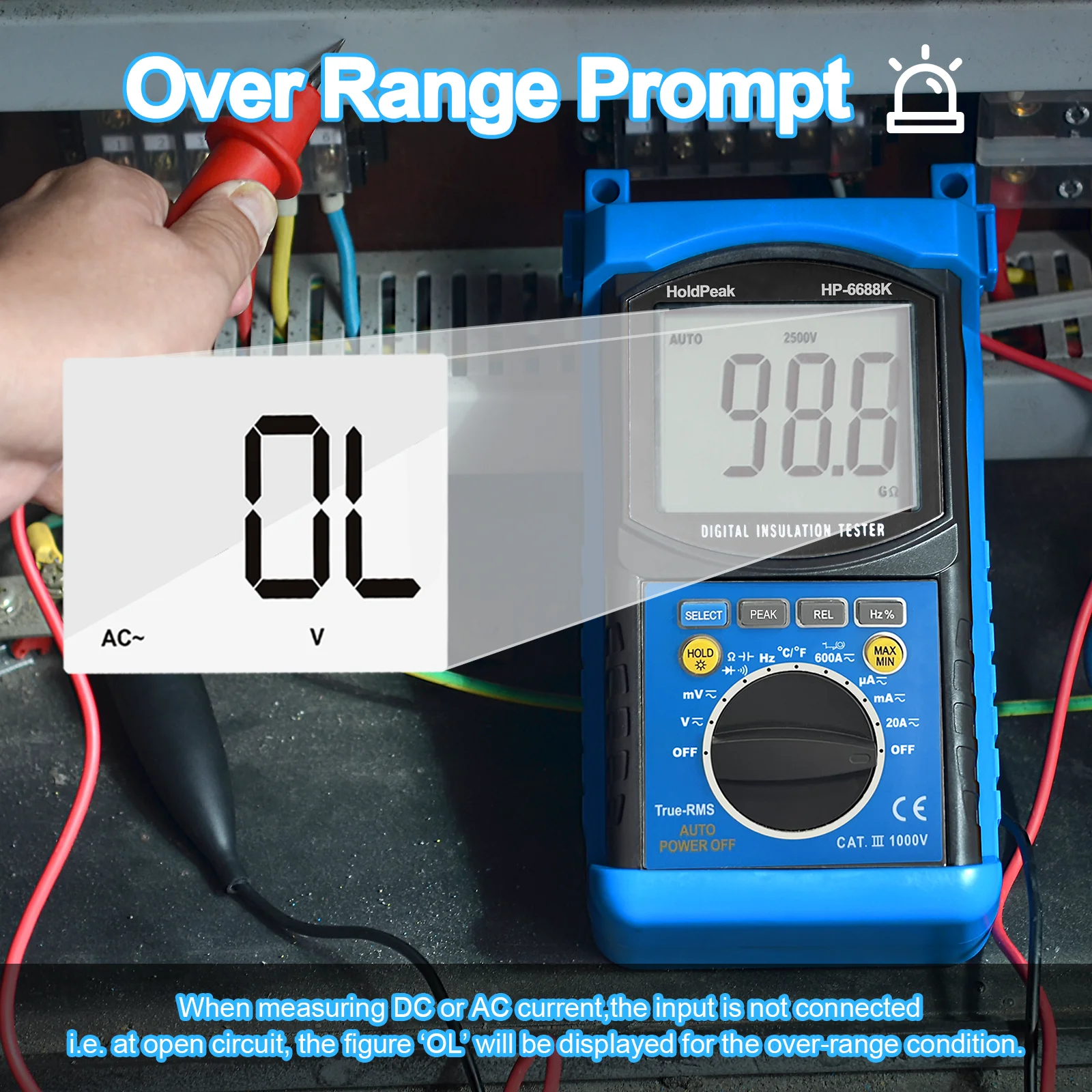 HoldPeak HP-6688K 99.99MΩ Insulation Resistance Tester Megometer True RMS Meter 1000V Auto Range Insulated Multimeter