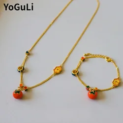 Fashion Jewelry Sweet Temperament Enamel Persimmon Fruit Pendant Necklace Bracelets For Women Accessories Gifts Hot Selling