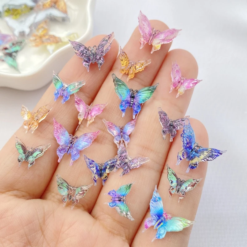 Mini mariposas coloridas de resina para manicura, piezas de manicura de espalda plana, adornos para lazos para el cabello, 30 piezas