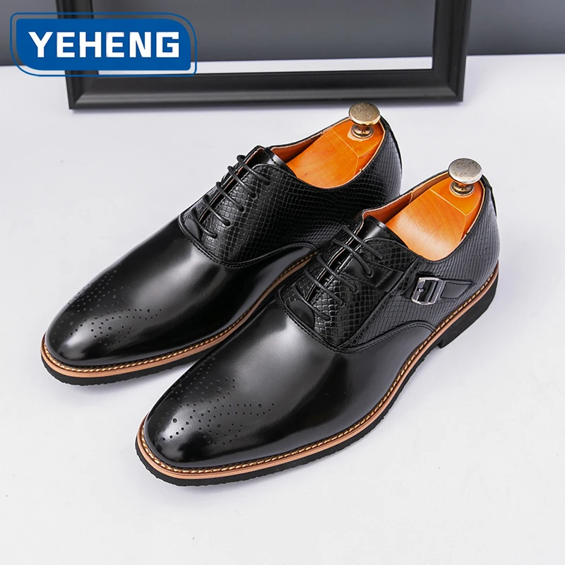 Designer Men's Shoes Retro Formal Business Pointed Leather Shoes Casual Versatile Fashionable Brogue Oxford Party Wedding Shoes