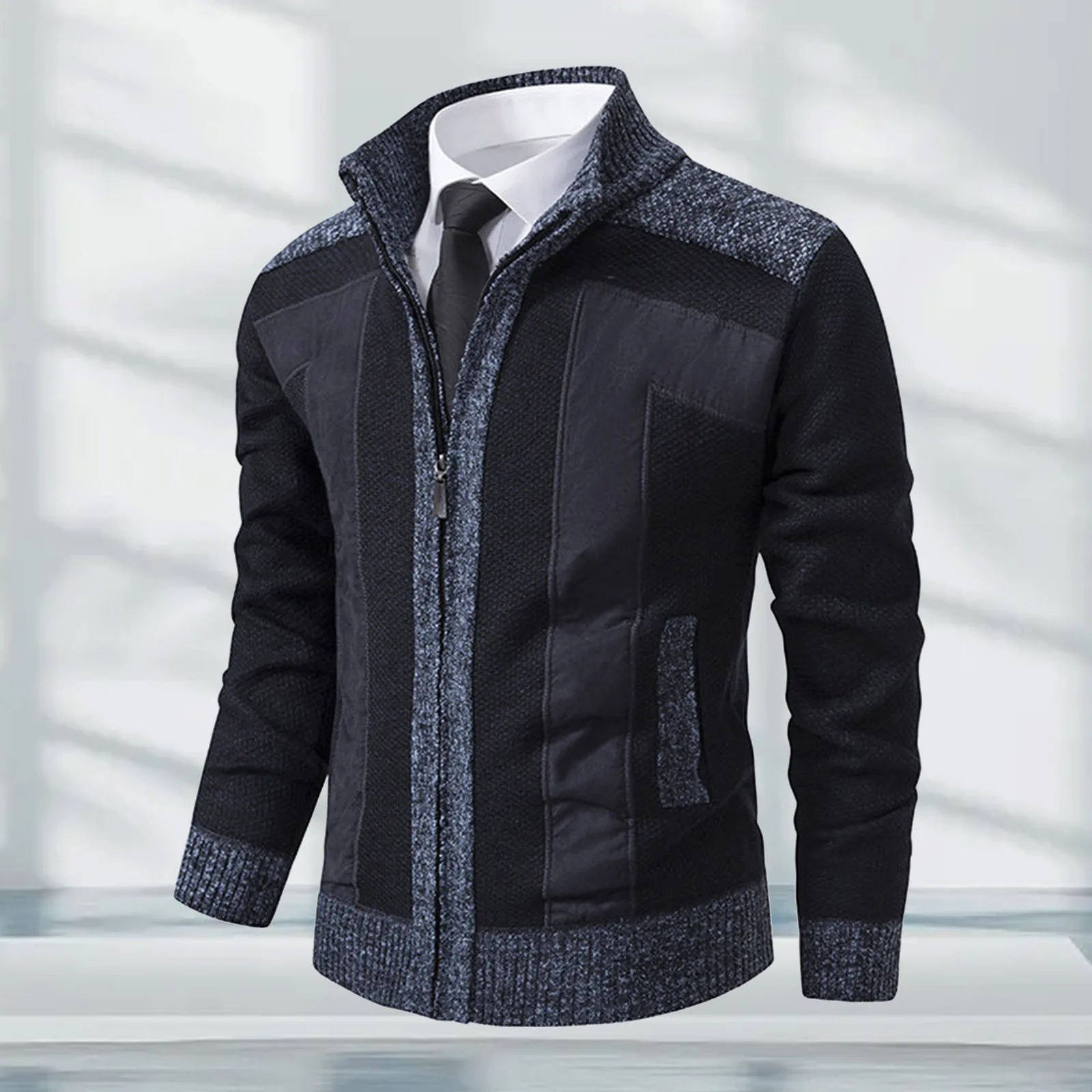 Men'S Autumn Winter Cardigan Sweater With Fleece Thickened Stand Long Sleeve Knitted Jackets Hundred Matching Work Mens Clothes