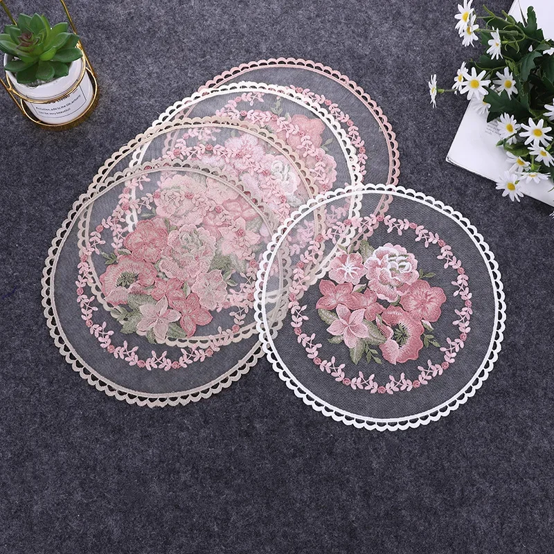 12 pieces Lace Placemat Napkin Retro Round Net Embroidery Flower Home Textile Tablecloth Table Runner Handkerchief