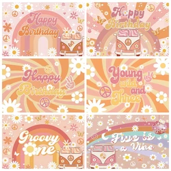 Groovy Birthday Baby Shower Backdrop Boho Rainbow Flowers Hippie Girls Happy Birthday Party Photography Background Photo Studio