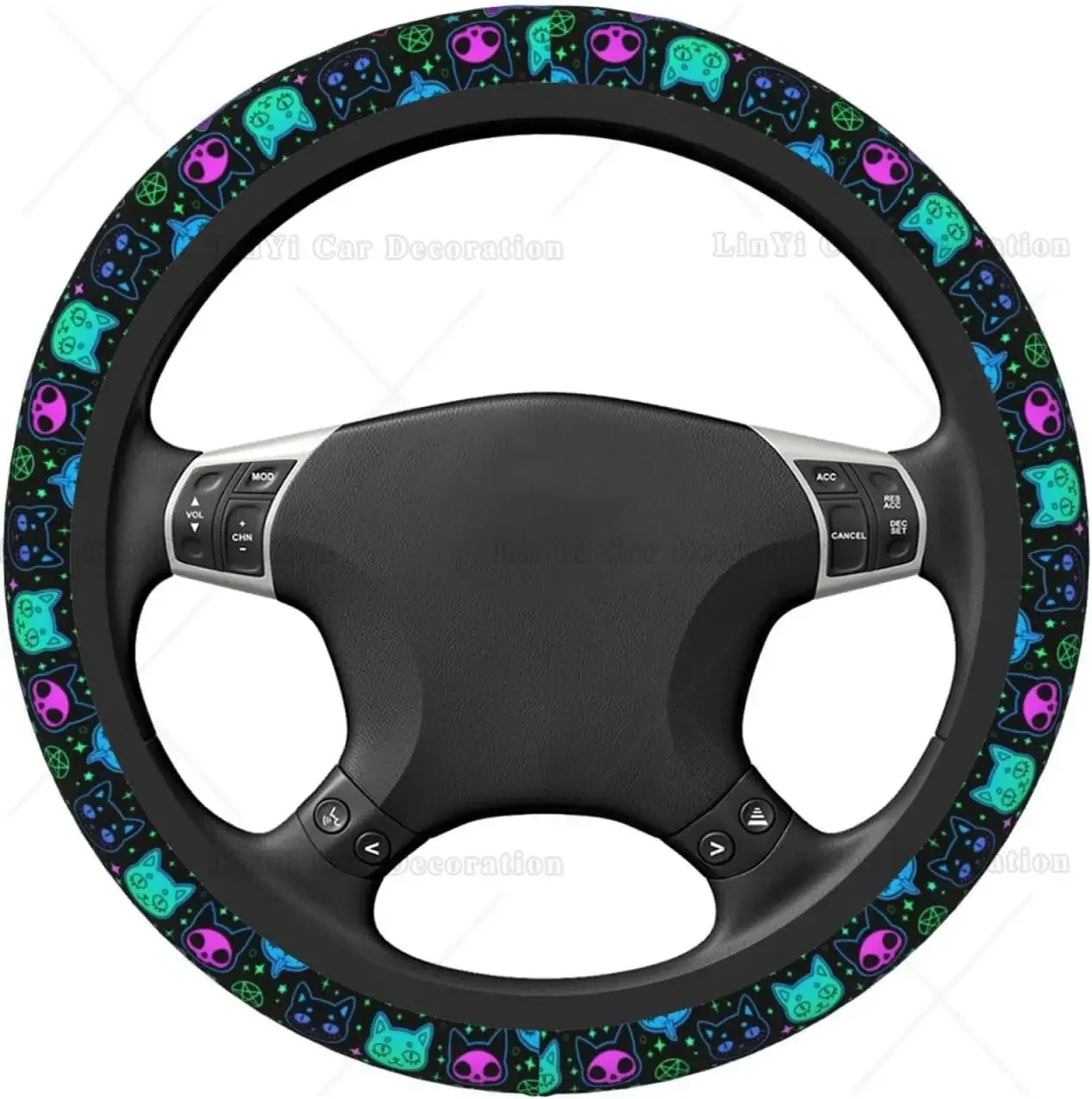 Witchcraft Cat Cute Steering Wheel Cover Universal 15 Inch Car Accessories Protector for Women Men Girls Fit Most Vehicles