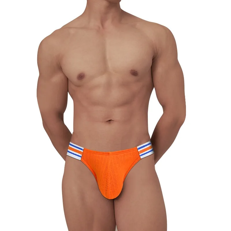 Sexy Men Thong Swimming Trunks Trendy Splicing Briefs Bikini Quick Drying Breathable Swimsuit Low-waisted Sports Bathing Suit