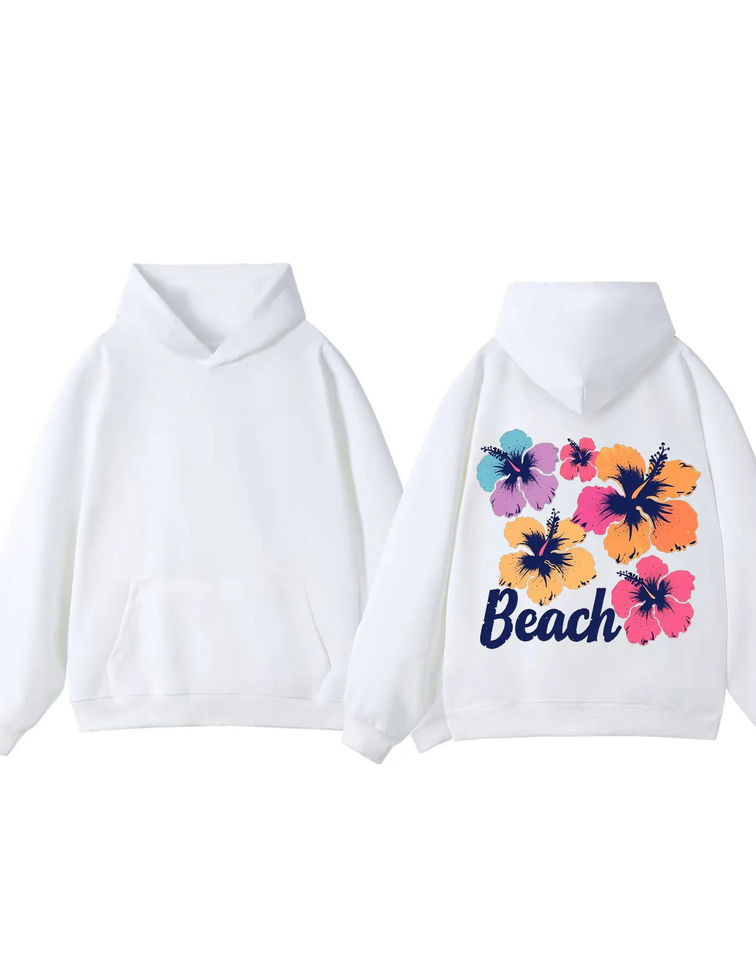 شاطئ زهرة الكركديه الجرافيك الأبيض هوديي الرجال النساء موضة ملابس الشارع الشهير المتضخم هوديي تصميم فني 2025 عصري