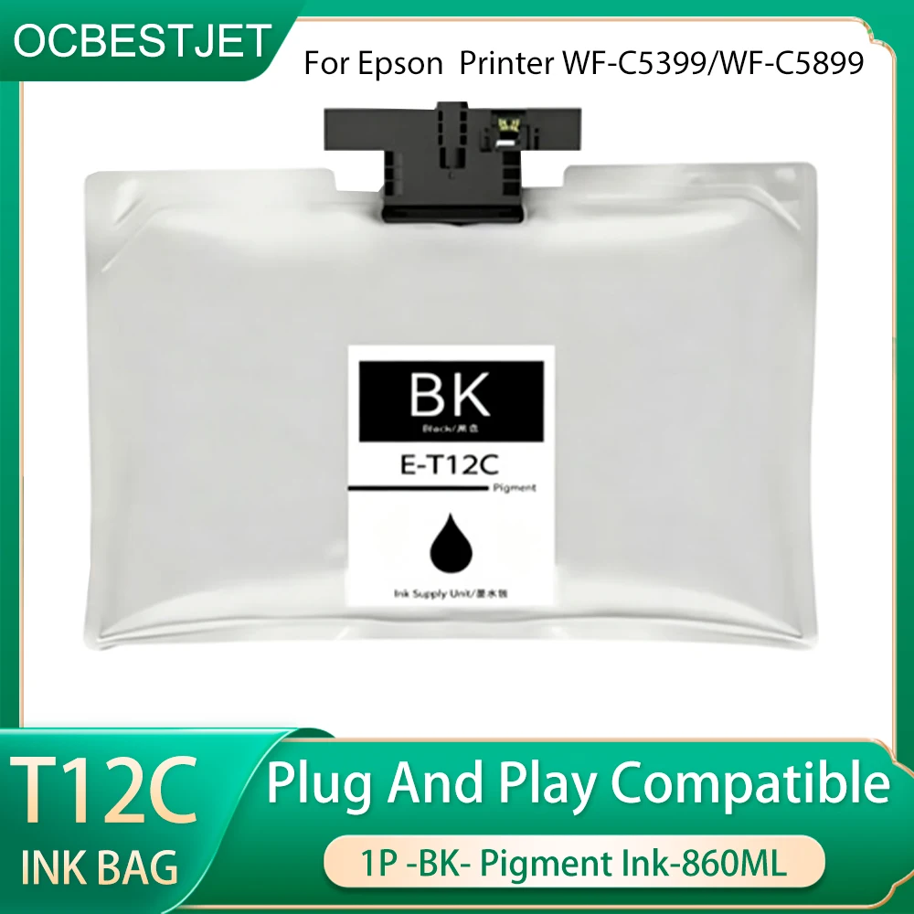 1 Pack T12C C13T12C12A Ink Bag 860ML Ink Cartridge With Pigment Ink BK For Epson WF-M5899 WF-M5399 Asia-Pacific Region