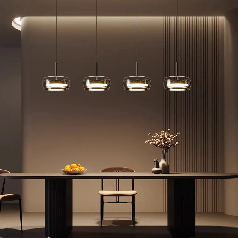 

Northern Europe Black Pendant Lights LED Glass Lampshade Living Room Study Hotel Ceiling Restaurant Cafe Atmosphere Chandeliers
