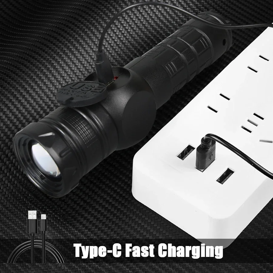 High Strong Power LED ไฟฉายยุทธวิธีสปอตไลท์ฉุกเฉิน Telescopic Zoom แบตเตอรี่ในตัว USB ชาร์จ Camping ไฟฉาย