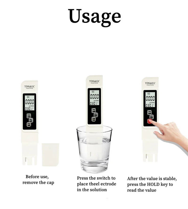 Professioneller 3-in-1 Tester Wassermessgerät TDS EC Temperaturmessgerät Digitaler LCD-Wassertester Stift Reinheitsfilter Wasserqualität – Detail 8