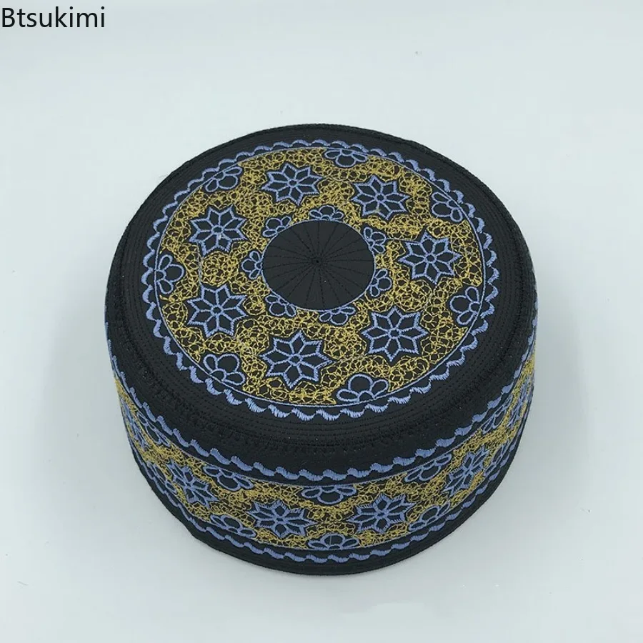 Vintage Embroidery Turban Hats Men Breathable Islamic Prayer Hat Eid Ramadan Hijabs Beanies Caps Ethnic Style Arabian Saudi Hats
