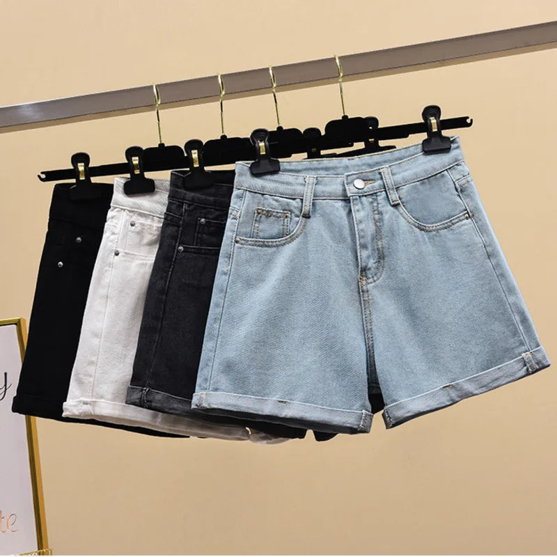 High Waist Cowboy Shorts For Women 20252 Summer New Style Solid Color Curled Edge Denim Shorts Streetwear Pocket Jeans Pants