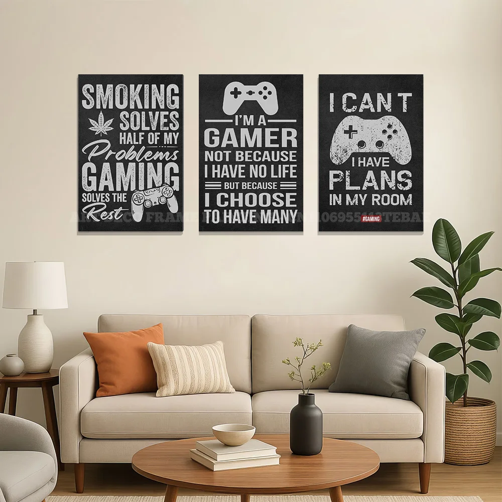Gaming Room Neon Sign Canvas Poster Gamer Wall Art Video Game Controller Boys Bedroom Home Decor Unframed Print Painting Mural