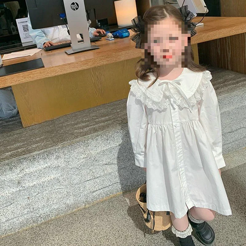 Girls Skirt Small Fresh Lace Long Sleeve Dress Princess Dress 2025 Spring and Autumn Clothing New Children's Clothing