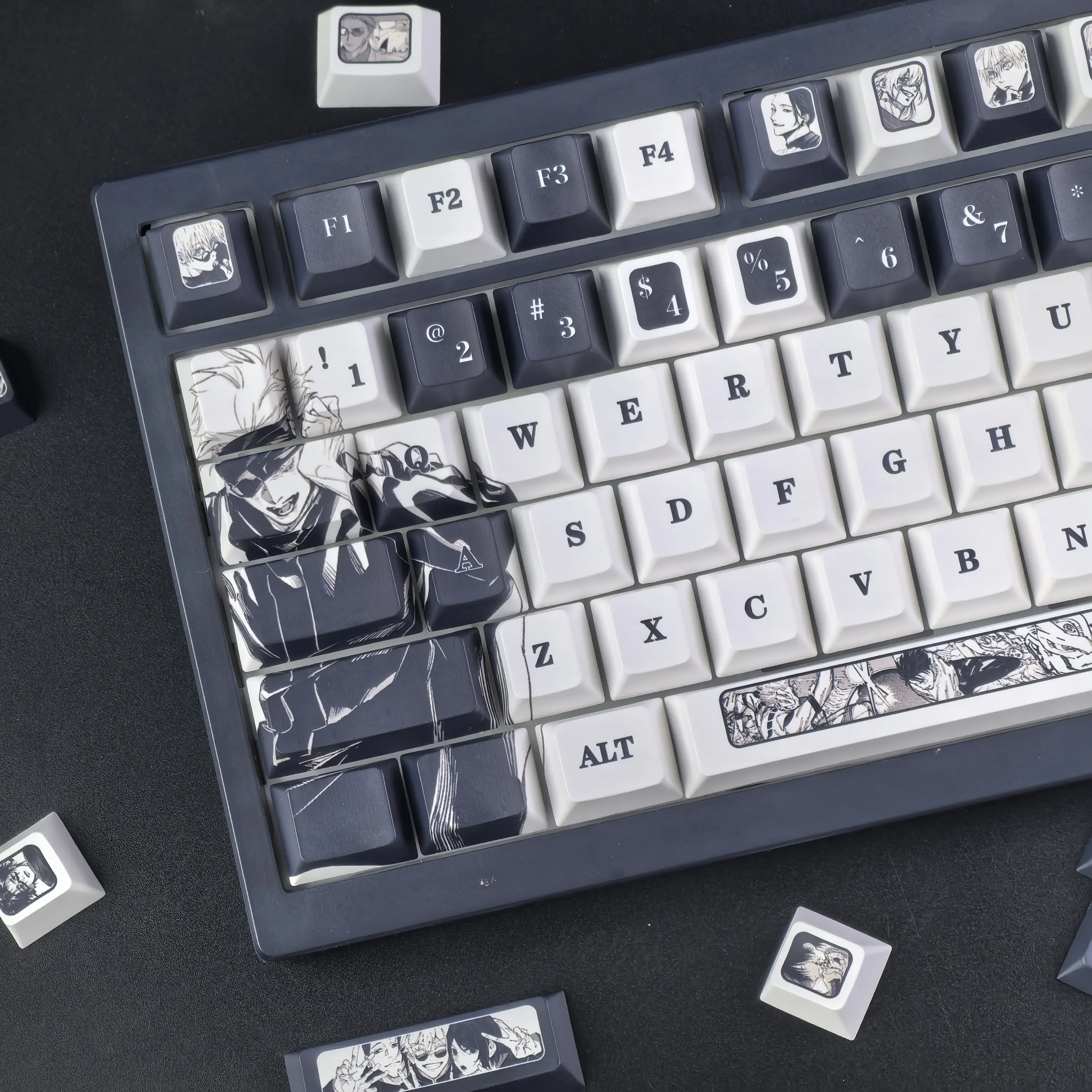 MAIMOOO Anime Keycaps Gojo Satoru Black And White Cherry Pbt Thermal Sublimation Keyboard Russian And Korean Keycaps