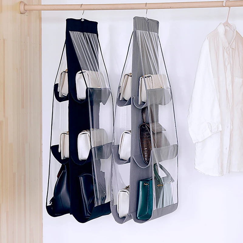 6/8 Pockets Handbag Hanging Storage Bag Hanging Bag Non-Woven Multi-Layer Wardrobe Storage Dustproof Double-Sided Storage Bag