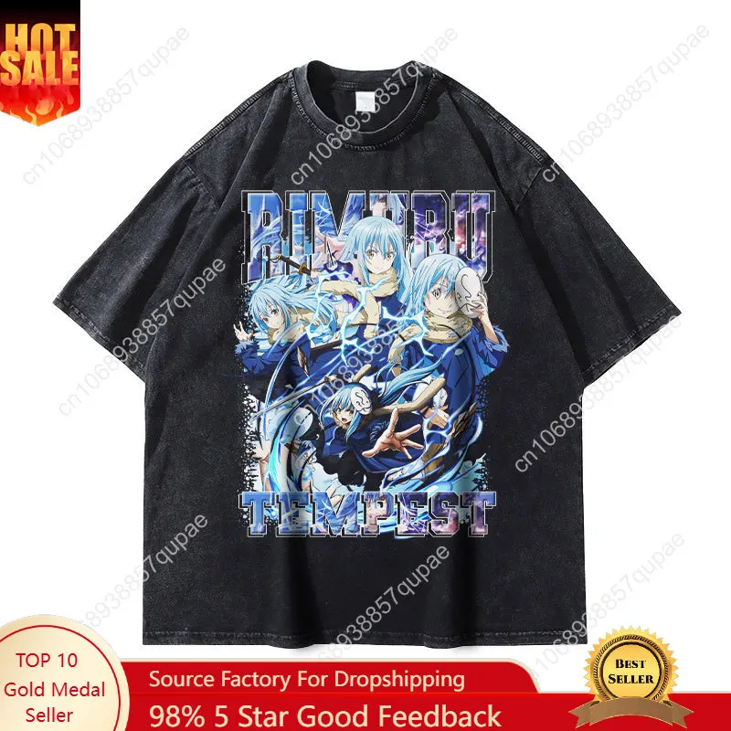 

Anime That Time I Got Reincarnated as a Slime T Shirts Streetwear Vintage Washed Rimuru Tempest T-shirt Oversized Tops Tees Men