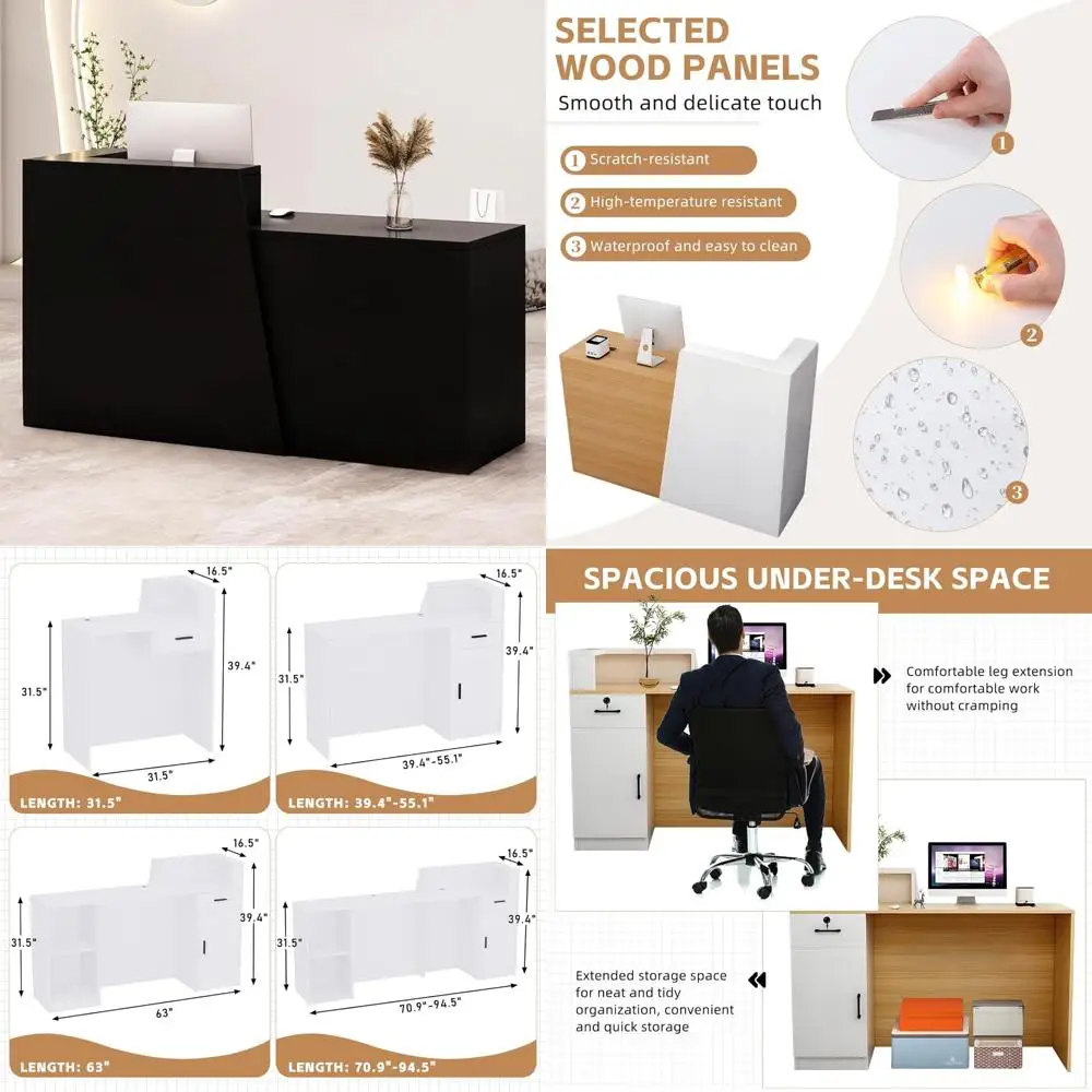 Contemporary Reception Desk with Counter Space and Storage for Salon, Office, or Lobby