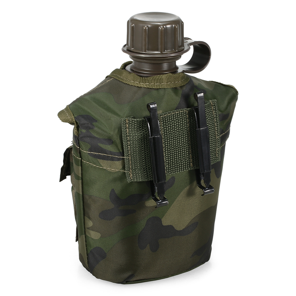  1L Camouflage Military Canteen with Carry Pouch Outdoor Tactical Survival Canteen for Camping Hiking Backpacking Essentials 