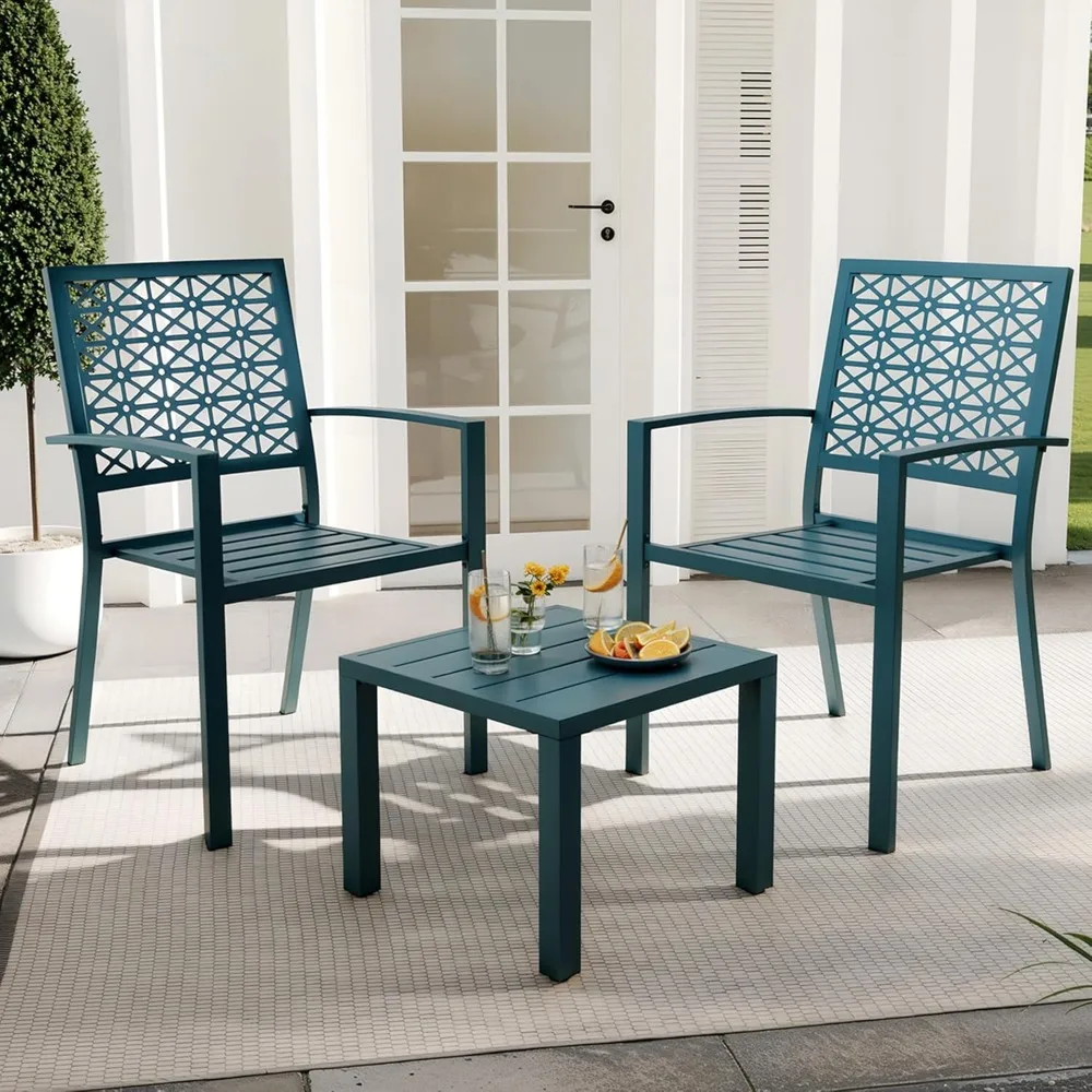 

3 Piece Patio Bistro Set, Iron Art Outdoor Bistro Table and Chairs Set of 2, Stackable Patio Dining Set, Outdoor Furniture Set f