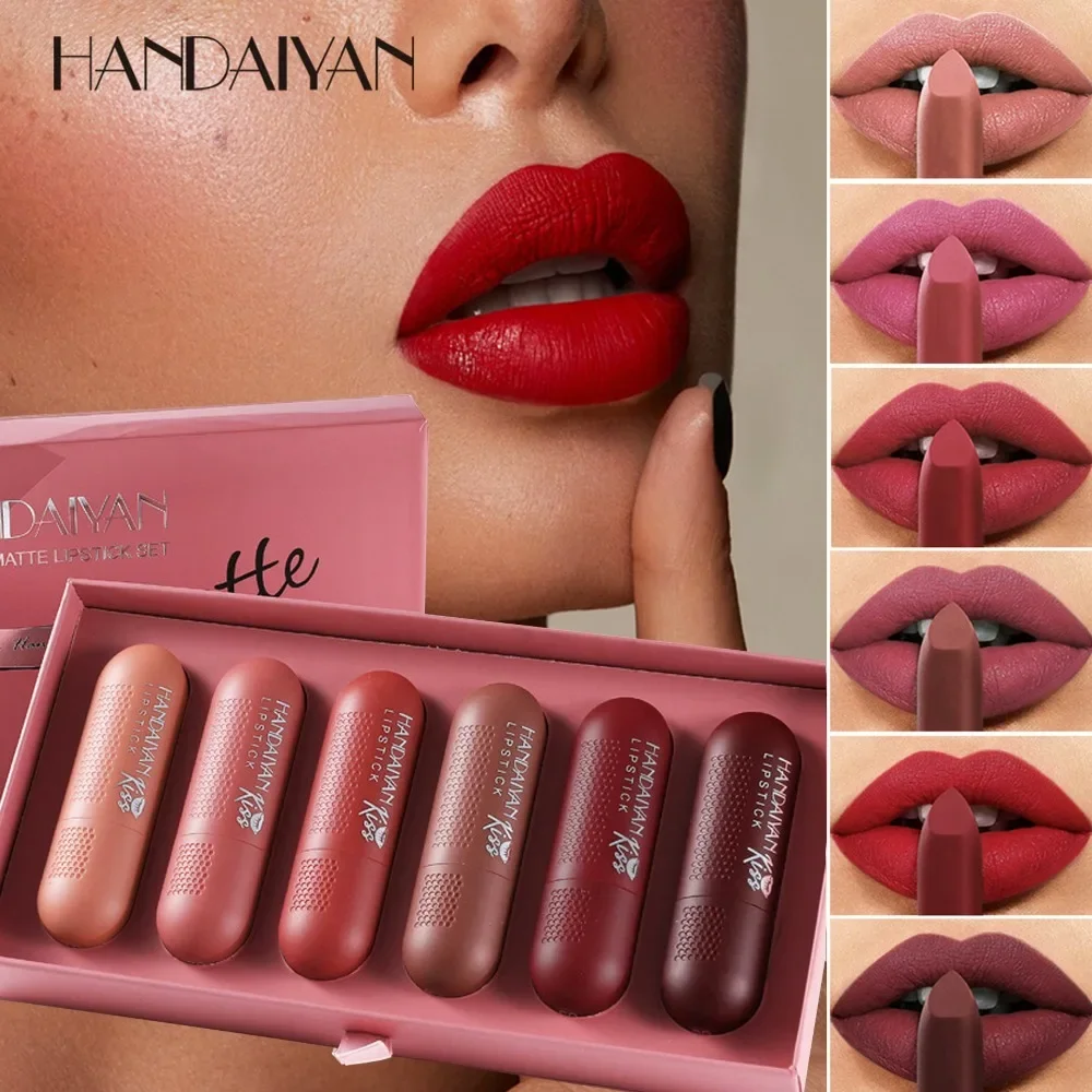 6 ชิ้น Recorder ลิปสติก Lipgloss ชุดแต่งหน้า Lip Gloss แต่งหน้าผู้หญิง Lasting Matte Waterproof Lips Balm Lipliner Lips ชุดเครื่องสําอาง