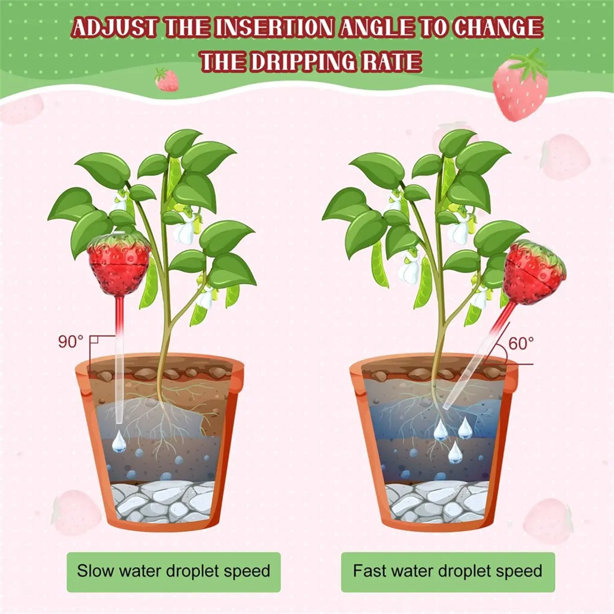 A013 4 Pcs Self Watering Planter Insert, Strawberry Plant Watering Globe with Top-Fill Watering Bulbs for Plant Care Vacation