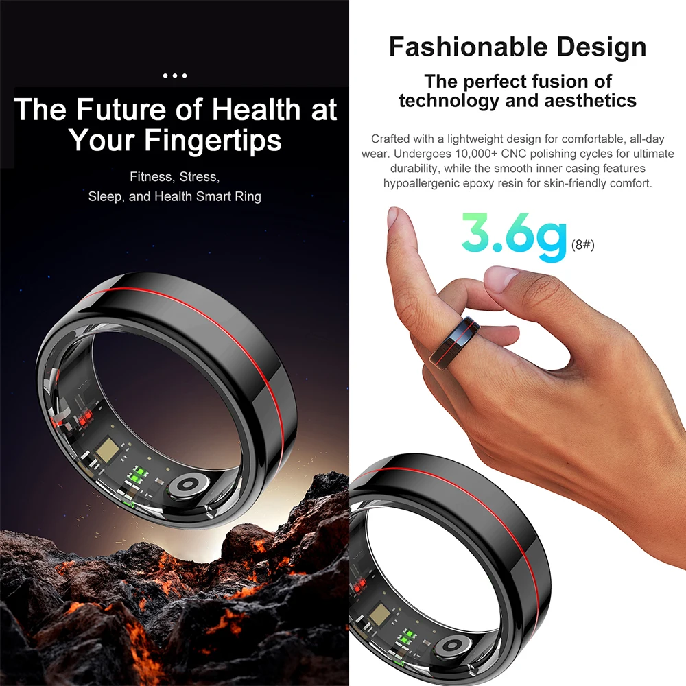 R04 Smart Ring 5ATM Anello da dito intelligente impermeabile in acciaio inossidabile Frequenza cardiaca Ossigeno nel sangue Monitor del sonno Tracker di attività
