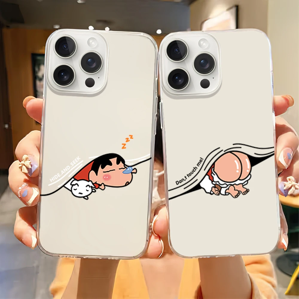 Anime Cartoon C-Crayon S-Shin-chan Phone Case for iPhone 12 11 13 14 15 16 Max Pro Plus Transparent Soft Shell