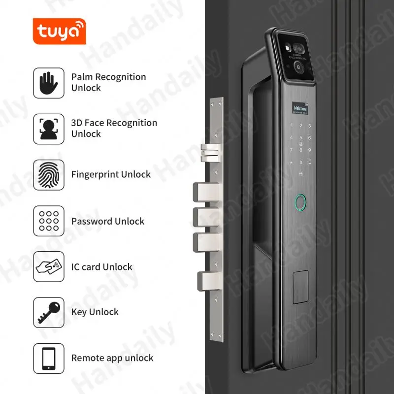 Handily  Factory Tuya Smart Lock with 2  s  3D Face Recognition Card Fingerprint Palm Unlock for Main Door