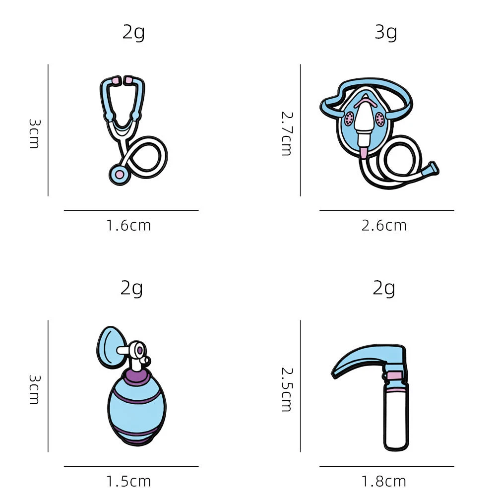 Creative Medical Cartoon Brooch Lapel Pin Stethoscope Breath Mask Medical Devices Laryngoscopes Doctor Metal Badges Jewelry Gift view 6