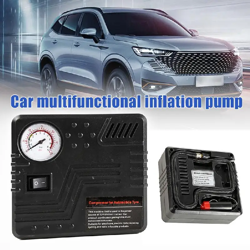 Car Tire Inflator DC 12V Emergency Air Pump With Pressure Gauge Cigarette Lighter Connector Portabe Air Compressor Accessories