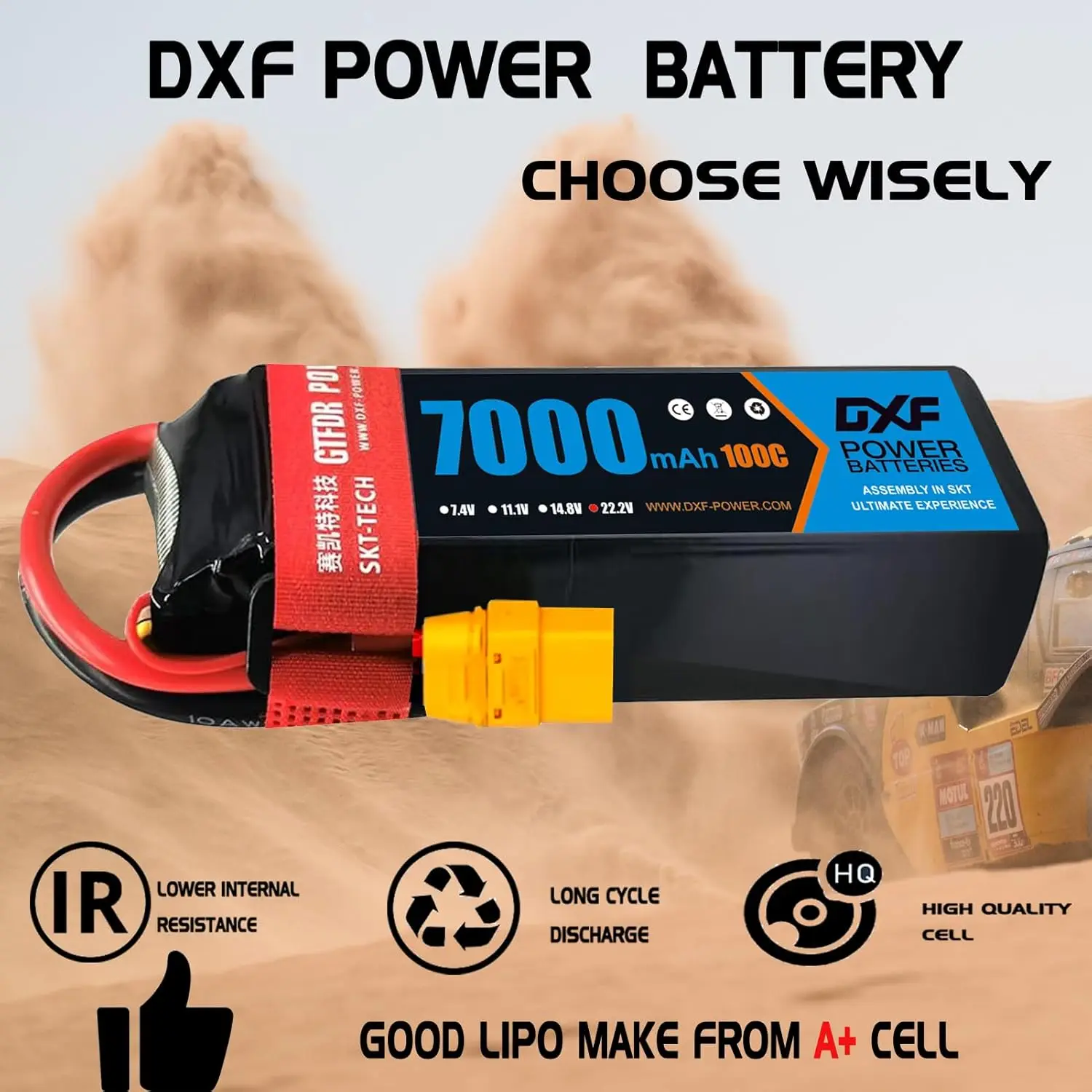 DXF 6S Lipo Battery 22.2V 7000mAh 100C Soft Case Battery with XT90 Connector for Car Truck Tank RC Buggy Truggy Racing Hobby