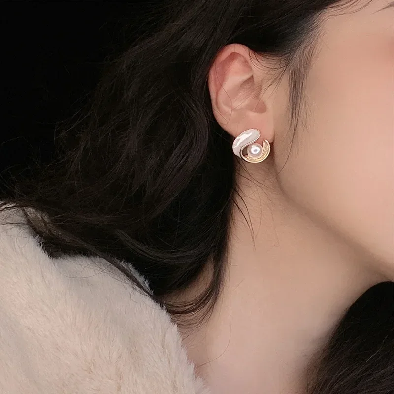 مشبك أذن لؤلؤي فرنسي عتيق جديد لعام 2025 مع ملمس راقي، أقراط زجاجية متدلية للمواصفين دون ملحقات ثقوب الأذن #6