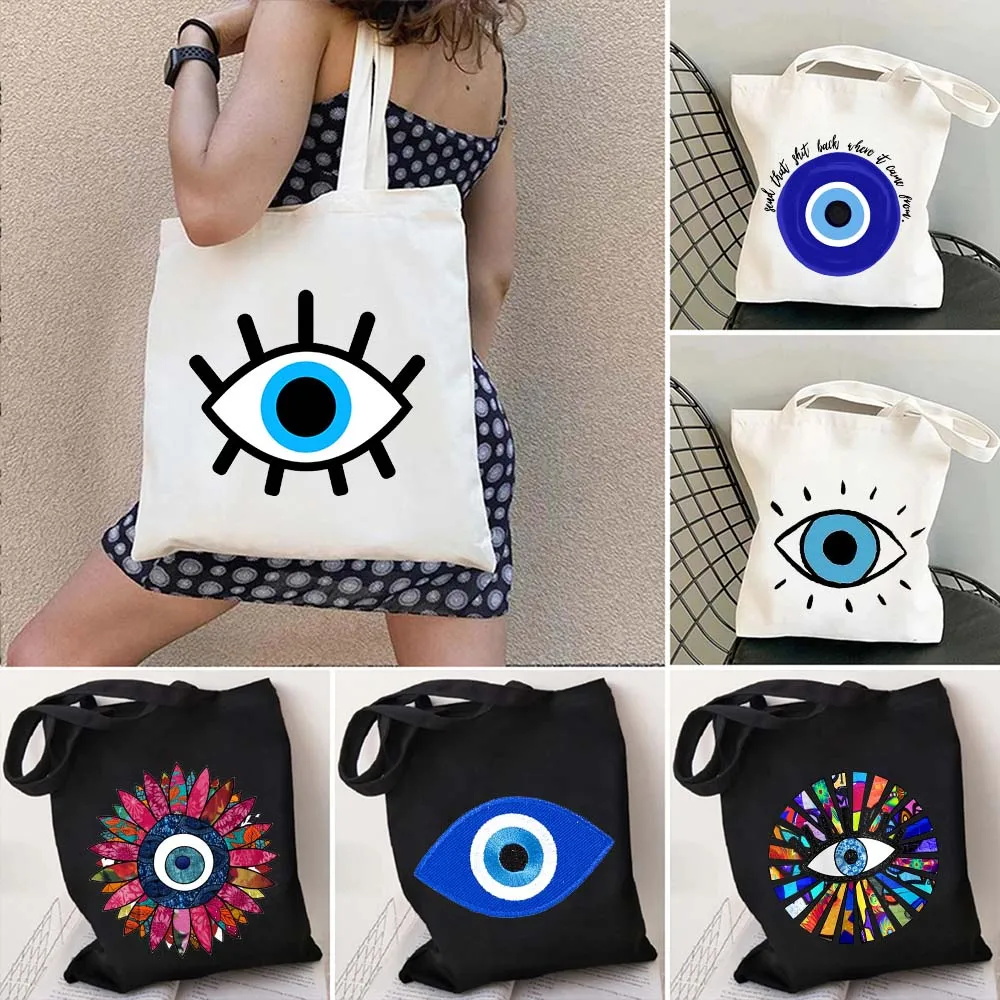 

Greek Nazar Evil Eyes Pearl Love Heart Lotus Flower Graffiti Sun Rays Men Women Canvas Shoulder Tote Bag Shopping Beach Handbags