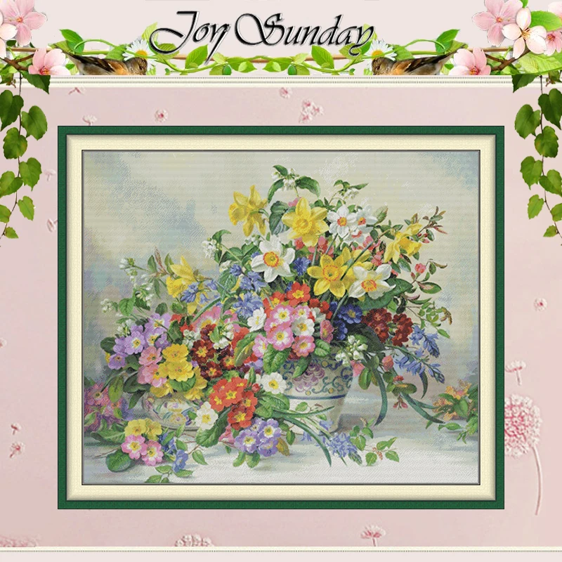 

Flowers in Spring Patterns Counted Cross Stitch Set DIY 11CT 14CT 16CT HD Stamped DMC Cross-stitch Kit Embroidery Needlework