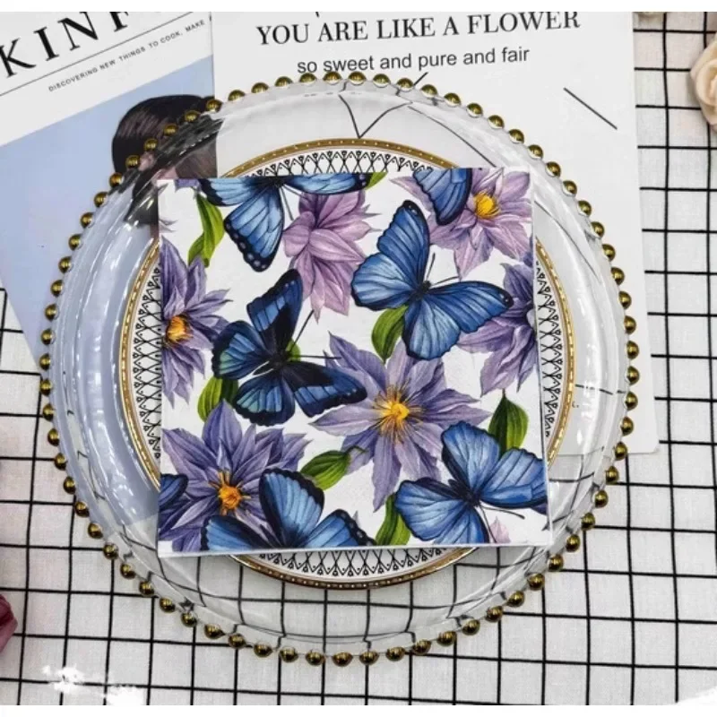 20pcs 33cm 2-Ply Oil Painting Butterfly Flower Printed Napkins Party Color Paper Cup Flower Folding DIY Decoupage Paper