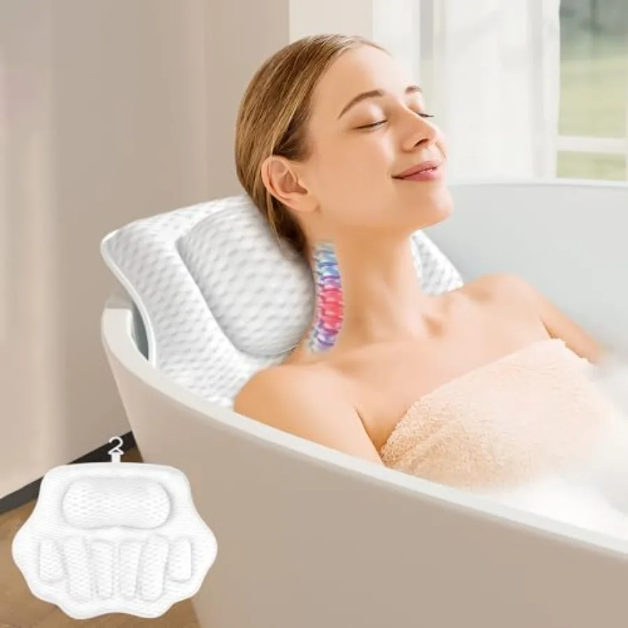

Ergonomic bath pillows for tub designed for head and neck relaxation featuring 4D air mesh bath cushion with 6 nonslip suction