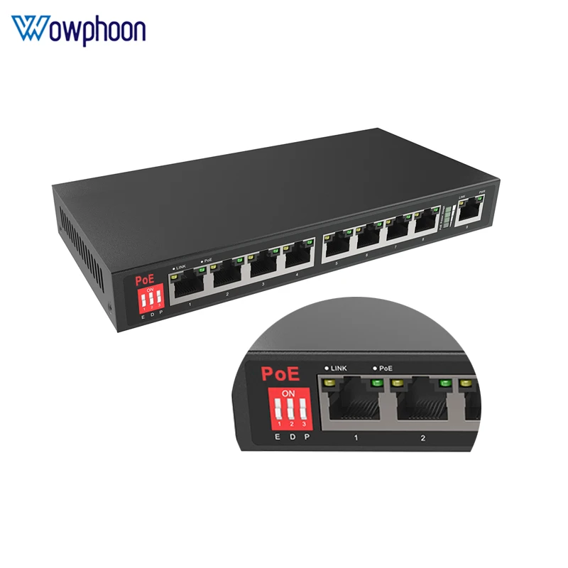 

Коммутатор PoE с 8 портами PoE и 1 портами RJ45, 9 портов, 10 м, 100 м по индивидуальному заказу