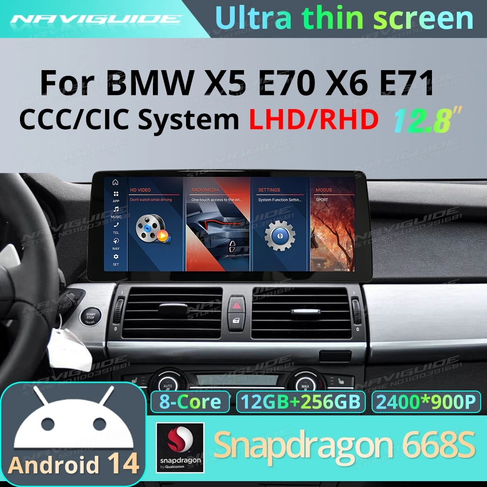 

12.8inch Android 14 Ultra-thin Screen For BMW X5 E70 X6 E71 Car Multimedia Player Wireless Carplay Android Auto Smart Navigation
