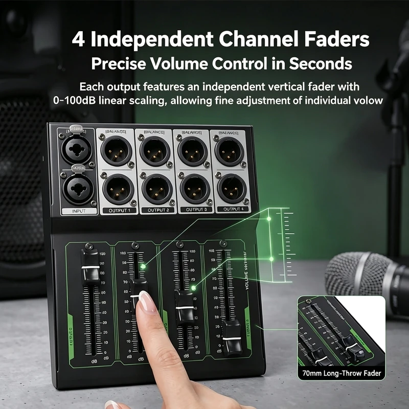 Passiver Fader-Tuner XLR-Balancierte Schnittstelle Multi-Mikrofon-Mixer Plug-and-Play Lautstärkeregler für Studio- und Heimmusiksysteme – Detail 2