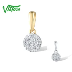 VISTOSO Gold Pendants For Women Authentic 14K 585 Yellow Gold Small Round Circle Sparkling Diamond Necklace Pendant Fine Jewelry