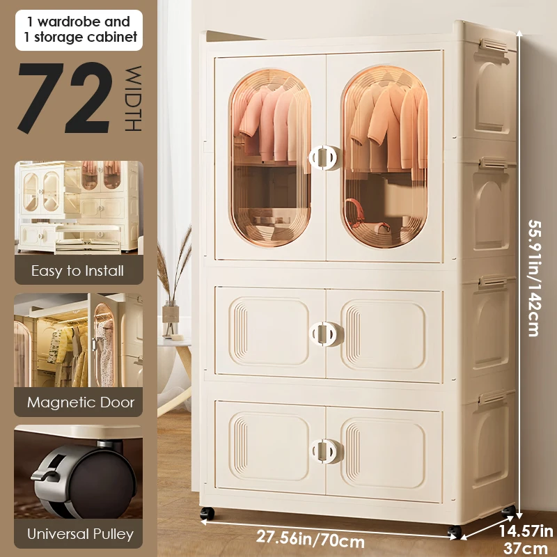 

Large Capacity Foldable Wardrobe with Wheels Multifunctional Storage Cabinet for Kids Ideal for Bedroom, Living Room & Nursery