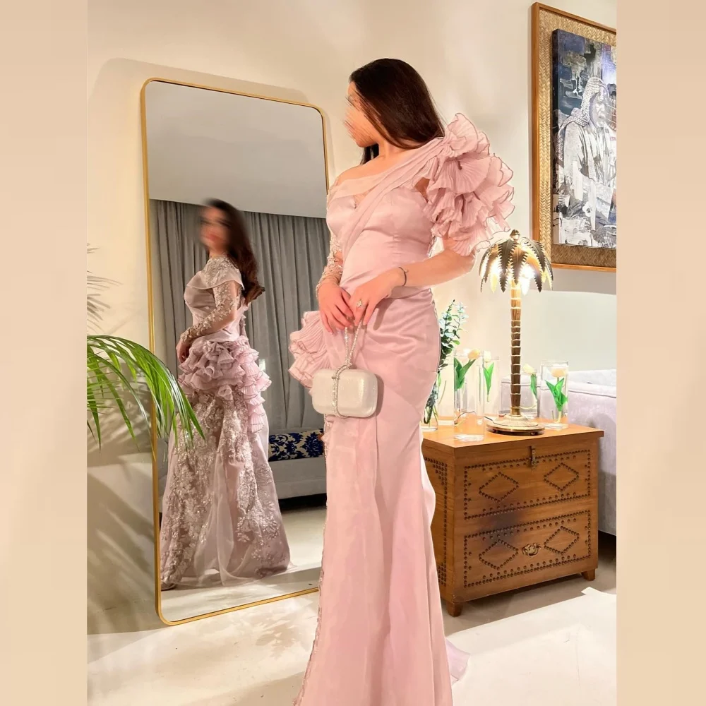 Robe de soirée en satin personnalisée, robes longues, drapée, plissée, froncée, ligne A, épaule dénudée, occasion sur mesure, sexy et décontractée