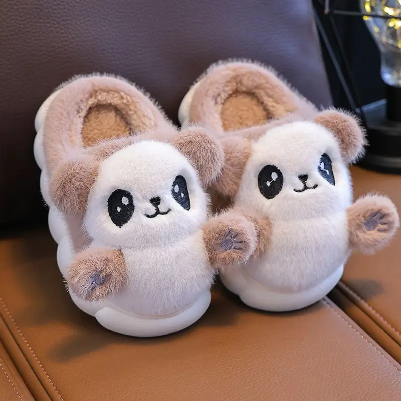 New winter home slippers girls panda shoes kids warm house slippers fur animals child fluffy mules kawaii indoor floor shoes