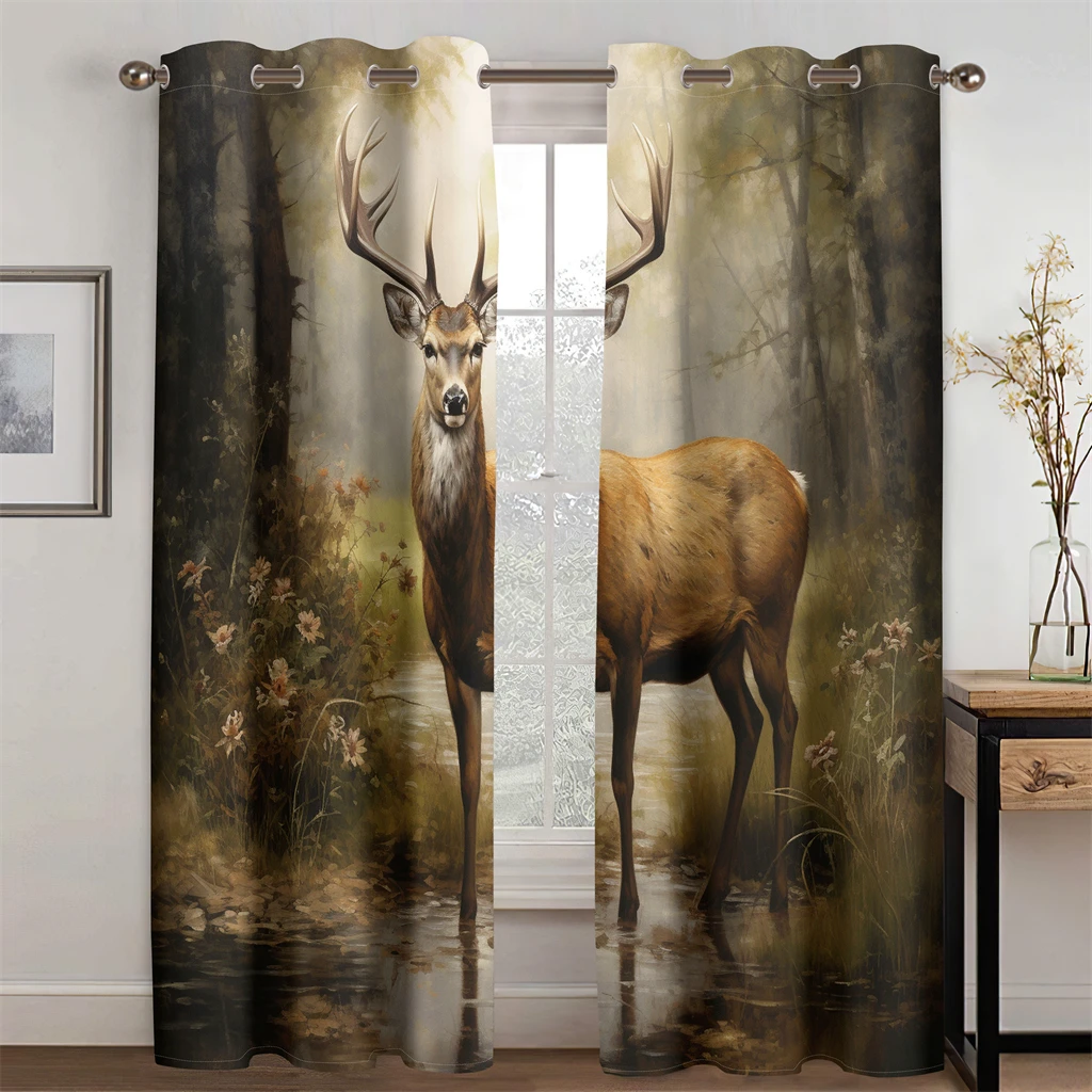 

Elk Old Tiger Wolf Animal Curtains Dinosaur Bedroom Decor Living Room Kitchen Balcony Curtains 2 Panels Animal World